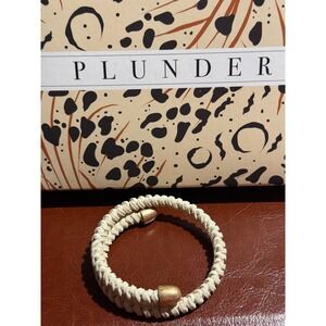 Plunder Design Cream Braided Rope Magnetic Wrap Bracelet Gold Tone Accents Ivory